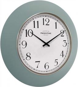 img 3 attached to PresenTime & Co 12" Modern Farmhouse Kitchen Wall Clock, Vintage Design, Domed Lens, Morning Gold Ring, Stonewash Blue/ Teal Color