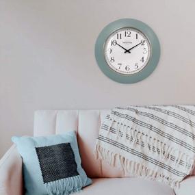 img 1 attached to PresenTime & Co 12" Modern Farmhouse Kitchen Wall Clock, Vintage Design, Domed Lens, Morning Gold Ring, Stonewash Blue/ Teal Color