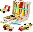 wooden toolbox toy set – creative gift for 3 year olds and up boys girls | educational construction kids toys play accessories logo