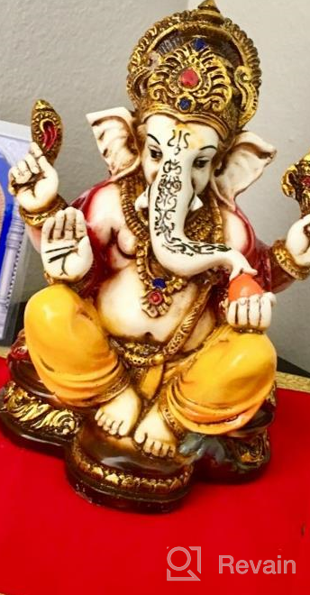 img 1 attached to Marble Powder Lord Ganesh Ganpati Elephant Hindu God Statue: The Blessing, Colored & Enhanced With Gold, Handcrafted In India By Lightahead review by Madansaireddy Aldridge