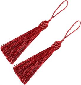 img 4 attached to Makhry 20Pcs 15.5Cm/6 Inch Silky Floss Bookmark Tassels With 2-Inch Cord Loop And Small Chinese Knot For Jewelry Making, Souvenir, Bookmarks, DIY Craft Accessory (Wine Red)