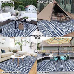 img 1 attached to 9'X12' Reversible Outdoor Plastic Straw Patio Rug RV Camping Mat, Large Floor Mat And Rug For RV, Patio, Backyard Deck Picnic Beach Trailer Camping (Navy/White)