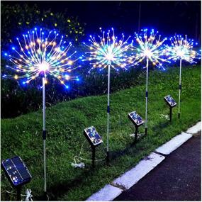 img 4 attached to 2-Pack DenicMic Solar Fireworks Lights для наружного декора - 200 светодиодных разноцветных солнечных лучей Starburst с 8 режимами освещения, водонепроницаемый сад, патио, дорожка, рождественские украшения