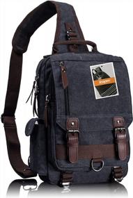 img 4 attached to Стильная и прочная черная сумка посыльного холста для удобного использования слинга и кросс-тела
