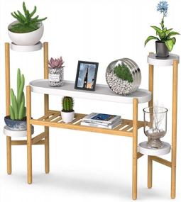 img 4 attached to 3-2 Tier Wisuce Bamboo Plant Stand Holder: Indoor/Outdoor Garden Display Rack