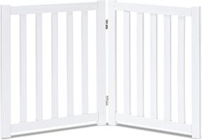 img 4 attached to 🐾 LZRS Oak Wood Freestanding Pet Gate for Doorways - Dog Gates for House & Stairs, Indoor/Outdoor Safety Fence with Bonus Pet Collar - 2 Panel 24"-White, Wooden