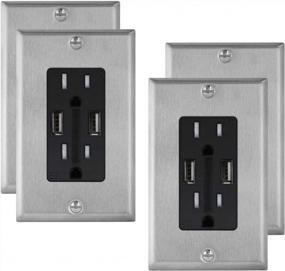 img 4 attached to Stainless Steel USB Outlet 4.2A With Tamper Resistant Duplex Receptacle & SS Outlet Cover - Pack Of 4, UL Listed & ETL Certified For IPhone, Samsung Galaxy & Other Smartphones