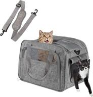 🐾 hanjo pets soft pet carrier - breathable mesh window - cat carrier airline approved underseat - tsa approved dog carrier for small cats puppy - soft sided dog airplane carrier up to 12 lbs - top loading logo