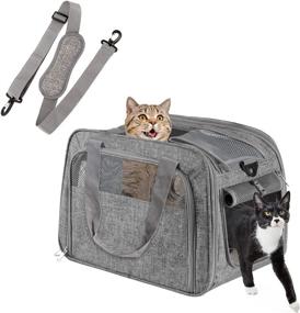 img 4 attached to 🐾 Hanjo Pets Soft Pet Carrier - Breathable Mesh Window - Cat Carrier Airline Approved Underseat - TSA Approved Dog Carrier for Small Cats Puppy - Soft Sided Dog Airplane Carrier up to 12 lbs - Top Loading