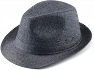 faleto men's grey blue structured gangster trilby fedora hat - casual manhattan style logo