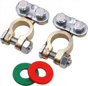 img 4 attached to Tnisesm 1Pair Positive Negative Battery Terminal Set, Brass Battery Terminals Connectors Clamps With Battery Terminal Washers For Boat Yacht Camper Truck Car Vehicle DT-7