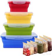 vigind set of 4 collapsible silicone food storage containers with bpa free, airtight plastic lids for kitchen, bento lunch boxes - includes pack of 6 food storage bags логотип