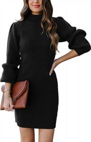 img 3 attached to Caracilia Women Turtleneck Long Sleeve Knit Pullover Sweater Dress Bodycon Mini Dress