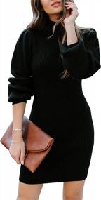 img 2 attached to Caracilia Women Turtleneck Long Sleeve Knit Pullover Sweater Dress Bodycon Mini Dress