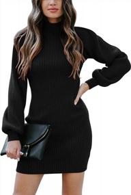 img 4 attached to Caracilia Women Turtleneck Long Sleeve Knit Pullover Sweater Dress Bodycon Mini Dress