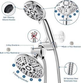 img 1 attached to 6-Setting High Pressure 3-Way Shower Head Combo - 59 Inch Hose, 5 Spray Settings & Chrome Finish