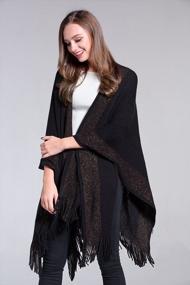 img 1 attached to Women'S Shawl Knit Poncho Cardigan With Golden Trim And Fringe Wrap Blanket