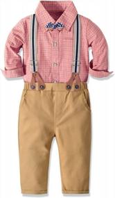 img 3 attached to Stylish Nwada Toddler Outfits: Plaid Shirt, Bowtie & Suspender Pants For Boys' Weddings & Special Occasions