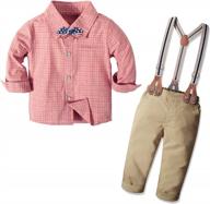 stylish nwada toddler outfits: plaid shirt, bowtie & suspender pants for boys' weddings & special occasions logo