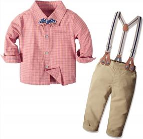 img 4 attached to Stylish Nwada Toddler Outfits: Plaid Shirt, Bowtie & Suspender Pants For Boys' Weddings & Special Occasions