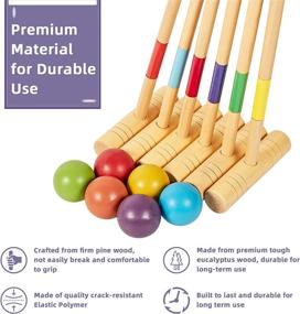 img 2 attached to Deluxe Pine Wooden Croquet Set With 6 Mallets, Balls, Wickets And Stakes For Adults/Teens/Family - Lawn Backyard Game In Large Carry Bag