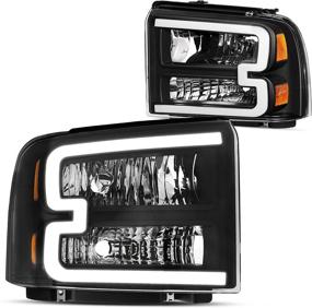 img 4 attached to 🔦 DWVO Headlight Assembly for 2005-2007 Ford F-250 F-350 F-450 F-550 Super Duty - Black Housing, Amber Reflector, Fits 2007 F250 Headlights