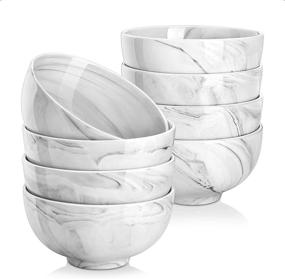 img 4 attached to Stylish And Functional: MALACASA Marble Bowls Set For Dessert, Salad, Ice Cream And More - 8 Piece Porcelain Bowls Set