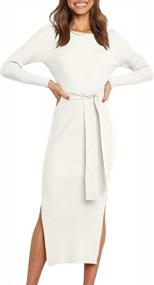 img 3 attached to Elegant Bodycon Dress For Women - Long Sleeve Midi Sweater Dress With Side Slit And Belt By Caracilia