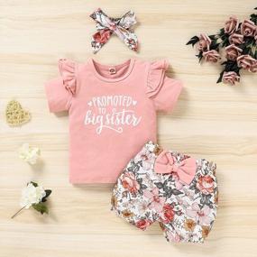 img 3 attached to Promoted To Big Sister- Floral Outfits For Baby Girls: Short Sleeve Shirt, Bowknot Shorts, And Headband- 3 Piece Clothing Set
