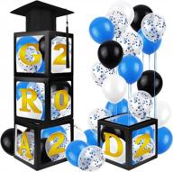 stand out on graduation day with adxco 2022 graduation boxes party decorations kit - clear balloon boxes, cap, balloons, stickers, and ribbons in blue logo
