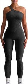 img 4 attached to Stay Chic And Comfy With OQQ Women'S Ribbed One Shoulder Jumpsuit For Yoga And Workout
