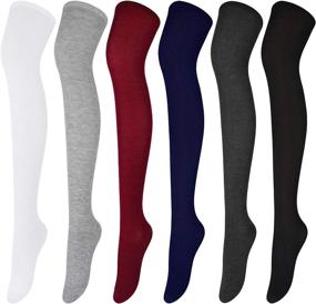 img 4 attached to Stylish And Versatile: Aneco Thigh High Knee-High Stockings In 6 Solid Colors For Women'S Cosplay