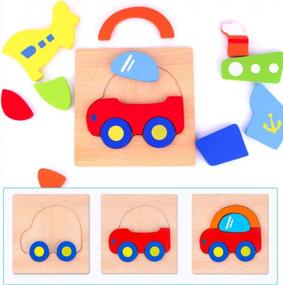 img 2 attached to Educational Wooden Vehicle Puzzles For Toddlers 1-3 Years Old - 4 Patterns, Bright Colors & Custom Gift Box!
