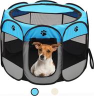 sweetbin dog playpen cat pen with waterproof bottom and removable zipper top, portable pet play pen with side door for medium-sized dogs and cats, blue логотип