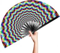 large rave clack folding hand fan for men/women - bamboo chinese japanese edm music festival club event party dance performance decoration gift (trippy) logo