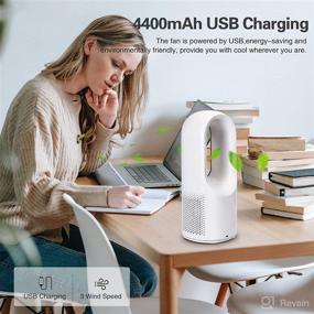img 2 attached to SISMEL Desk Fan: Compact Bladeless Fan with Rechargeable Battery, Touch 🌬️ Control & 3 Cooling Speeds - Ideal for Bedroom, Office & Home