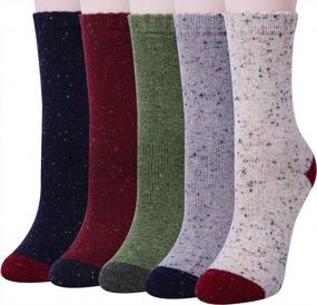 img 4 attached to 5 Pairs Women'S Wool Winter Socks - Thick Knit Cabin Cozy Crew Gift Set