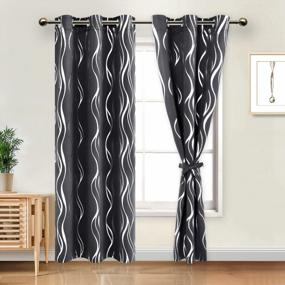 img 4 attached to DWCN Blackout Curtains For Bedroom - Stripe Silver Foil Print Thermal Insulated Energy Saving Grommet Window Curtains For Living Room, Set Of 2 Panels, W42 X L84 Inch, Dark Grey