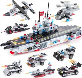 img 4 attached to 1630 Pieces Aircraft Carrier Building Blocks Set, City Police Military Battleship Building Toy With Army Car, Helicopter, Airplane, Warship, Boat, Fun STEM Toy For Boys & Girls Age 6-12