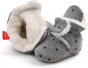 img 1 attached to Soft Fleece Booties With Non-Skid Grippers For Newborns And Infants, Perfect Winter Ankle Slippers For Baby Boy And Girl, Stay-On Toddler First Walkers Crib Shoes By Babelvit