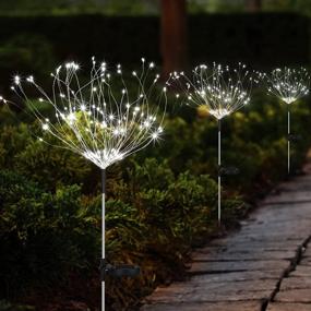 img 4 attached to 2 Pack Solar Garden Decorative Flowers Firework Lights Outdoor, 150 LED Color Changing Waterproof Auto ON-Off Landscape Stake Light For Garden Patio Yard Pathway Lawn Party Decor(Warm White)