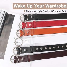 img 2 attached to SUOSDEY Fashion Women Leather Belt For Dresses Jeans Pants With Classic Round Buckle