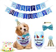 girl dog birthday bandana hat & banner outfit costume party supplies for puppy - 4 pcs set (blue) logo
