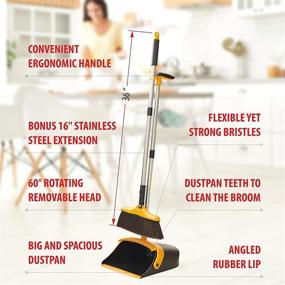 img 3 attached to 🧹 Kitchen Broom and Dustpan Set with Extended Handle - Stand Up Dust Pan Magic Combo for Home - Lobby Broom with Rotating Head and Standing Dustpan for Effortless Floor Cleaning