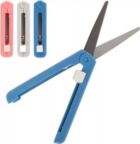 img 4 attached to Stay Safe And Stylish: Push Open Folding Safety Scissors In Pink, Dark Blue, And Grey - 1 Pair Each