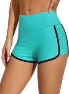 women's high waisted swim shorts with wide waistband and shirred side detail logo