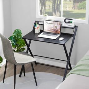 img 3 attached to Compact And Stylish Folding Desk With 2-Tier Shelf For Small Spaces - No Assembly Required!