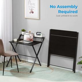 img 1 attached to Compact And Stylish Folding Desk With 2-Tier Shelf For Small Spaces - No Assembly Required!