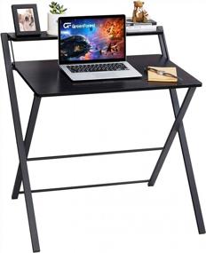 img 4 attached to Compact And Stylish Folding Desk With 2-Tier Shelf For Small Spaces - No Assembly Required!