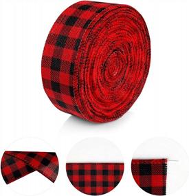 img 2 attached to 1.5 Inch Buffalo Check Wired Burlap Ribbon, Farmhouse Stripe Wired Edge Ribbons For Wreaths - Black Red Plaid
